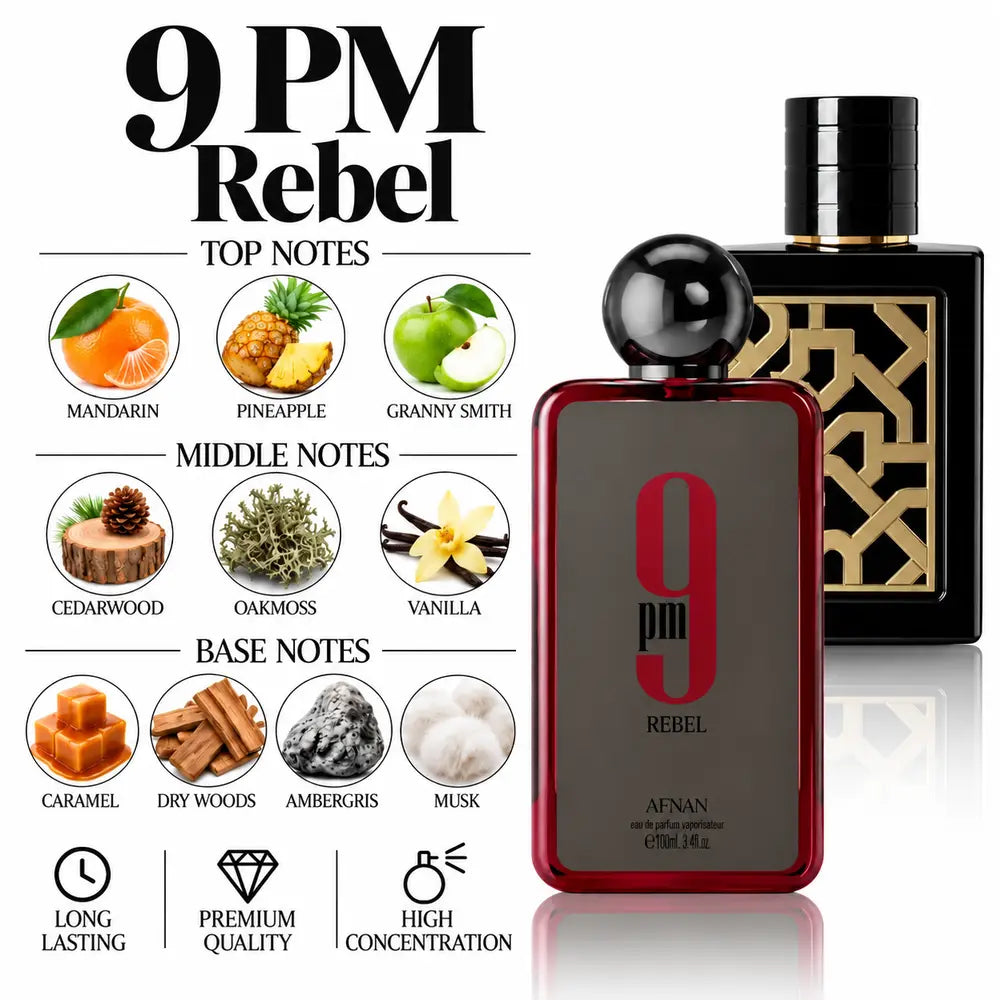 9 PM Rebel Perfume with a fragrance notes