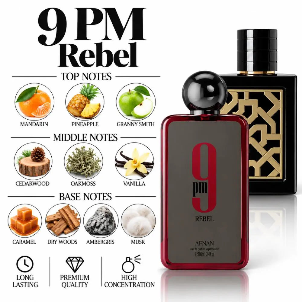 9 PM Rebel Perfume with a fragrance notes