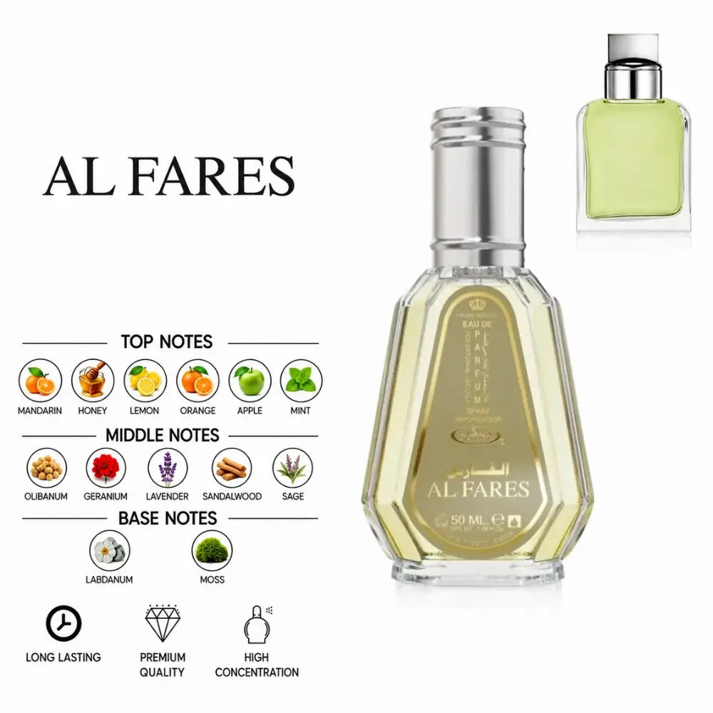 Al Fares Perfume by ALREHAB with Citrus, Mint, Lavender, Sandalwood and Moss Notes