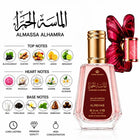 Almassa Alhamra perfume with fruity, floral, vanilla, praline and patchouli notes