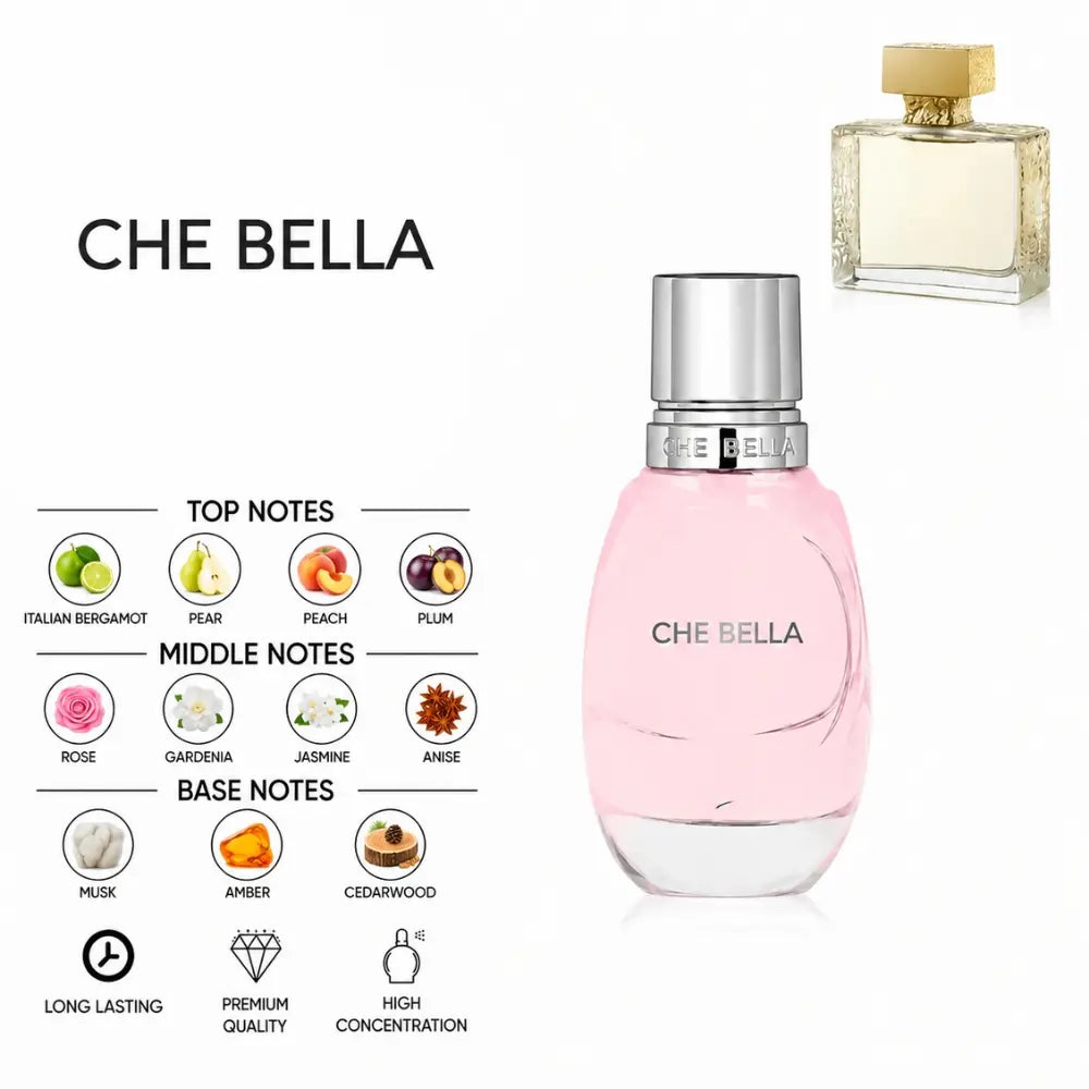 Che Bella Women’s Perfume by ALREHAB with Bergamot, Pear, Rose, Jasmine, Musk and Amber Notes
