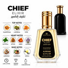Chief Elixir perfume with frankincense, cardamom, elemi, patchouli, vetiver, amber, lavender, labdanum, cedarwood and vanilla