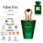 Estina Pure Green Parfum by ALREHAB with Pink Pepper, Ylang-Ylang, Orange Flower, Jasmine Sambac, Heliotrope, Vanilla, White Musk, Labdanum, Benzoin and Amber Notes