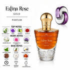 Estina Rose Gold Parfum by ALREHAB with Lily of the Valley, Violet, Bergamot, Red Fruits, Jasmine, Rose, Heliotrope, Patchouli, Vetiver, Vanilla, Leather, Musk and Amber Notes