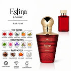 Estina Rouge Parfum by ALREHAB with Pink Pepper, Raspberry, Juniper Berry, Mandarin, Cardamom, Rose, Orris, Ginger, Leather, Praline, Dry Amber and White Musk Notes