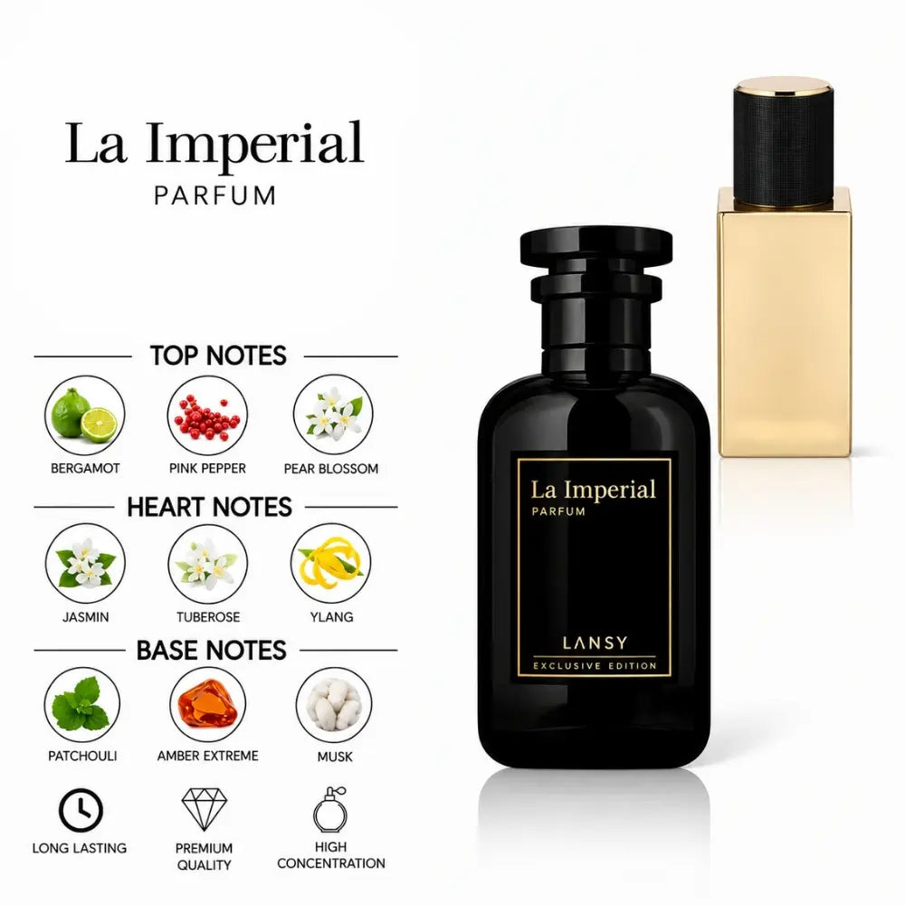 La Imperial Parfum by LANSY with Bergamot, Pink Pepper, Pear Blossom, Jasmine, Tuberose, Ylang-Ylang, Patchouli, Amber Extreme and Musk