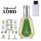Lord Perfume by ALREHAB with Pineapple, Mandarin, Lavender, Orange Blossom, Patchouli, Tonka, Musk and Moss Notes