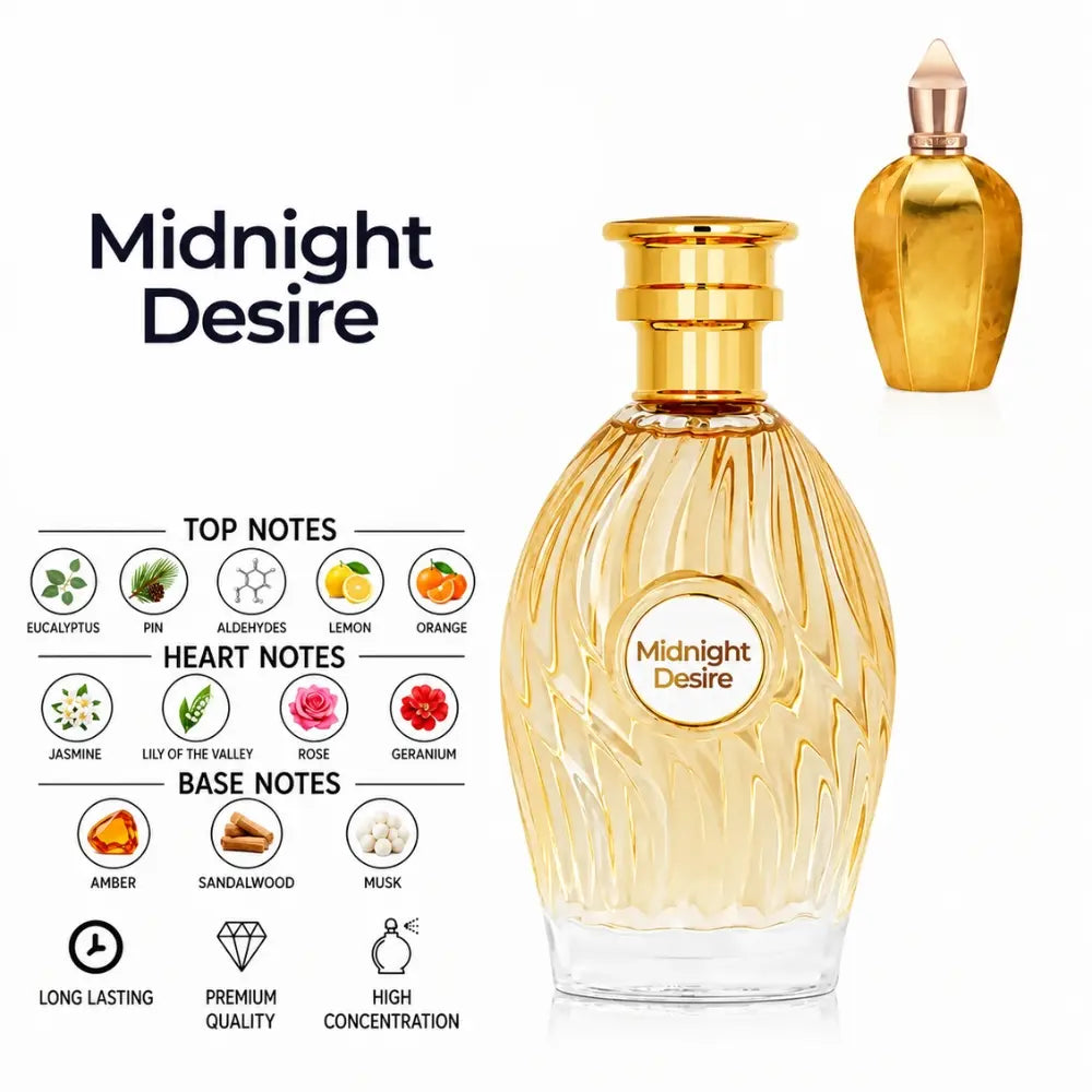 Midnight Desire Perfume by ALREHAB with Lemon, Orange, Jasmine, Rose, Amber, Sandalwood and Musk Notes