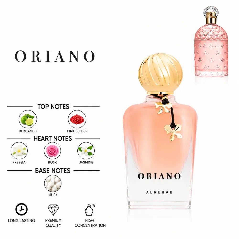 Oriano Women’s Perfume by ALREHAB with Bergamot, Pink Pepper, Freesia, Rose, Jasmine and Musk Notes