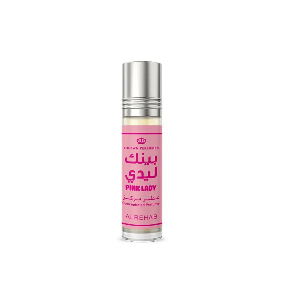 Pink Lady concentrated perfume oil by ALREHAB in roll-on bottle on white background