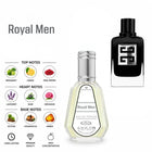 Royal Men perfume by ALREHAB with bergamot, lemon, pink pepper, lavender, sage, geranium, vetiver, cedarwood and amber notes