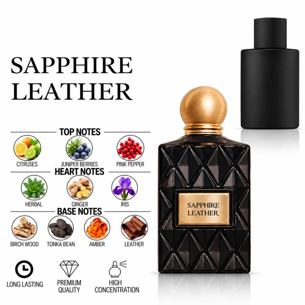 Sapphire Leather Perfume with a fragrance notes