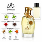 Shaheen perfume with bergamot, basil, rose, pepper, vetiver, patchouli and amber notes