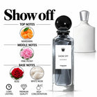 Show Off Perfume Bottle with a fragrance notes