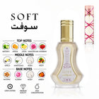 Soft Perfume by ALREHAB with Bergamot, Orange, Lemon, Damask Rose, Strawberry, Vanilla, Honeysuckle, Musk, Balsamic and Amber Notes