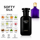 Softy Silk perfume with peach, orange blossom, mandarin, white flowers, vanilla, patchouli and incense notes