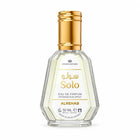 A bottle of Crown Perfumes Solo Alrehab Eau de Parfum, featuring a clear faceted glass bottle with a metallic gold cap and a white label with gold lettering, set against a plain white background.