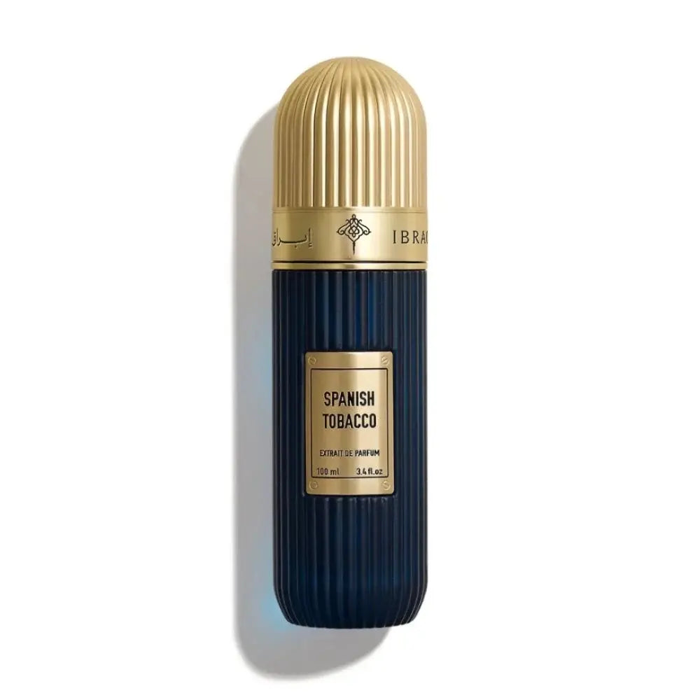 Perfume bottle labeled 'Spanish Tobacco'  on a white background