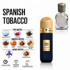 Perfume bottle labeled 'Spanish Tobacco'  With Fragrance notes 