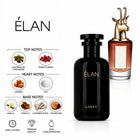 Élan perfume by LANSY with cardamom, pimento berry, caramel, salt, vanilla, tobacco, cashmere wood and cedarwood